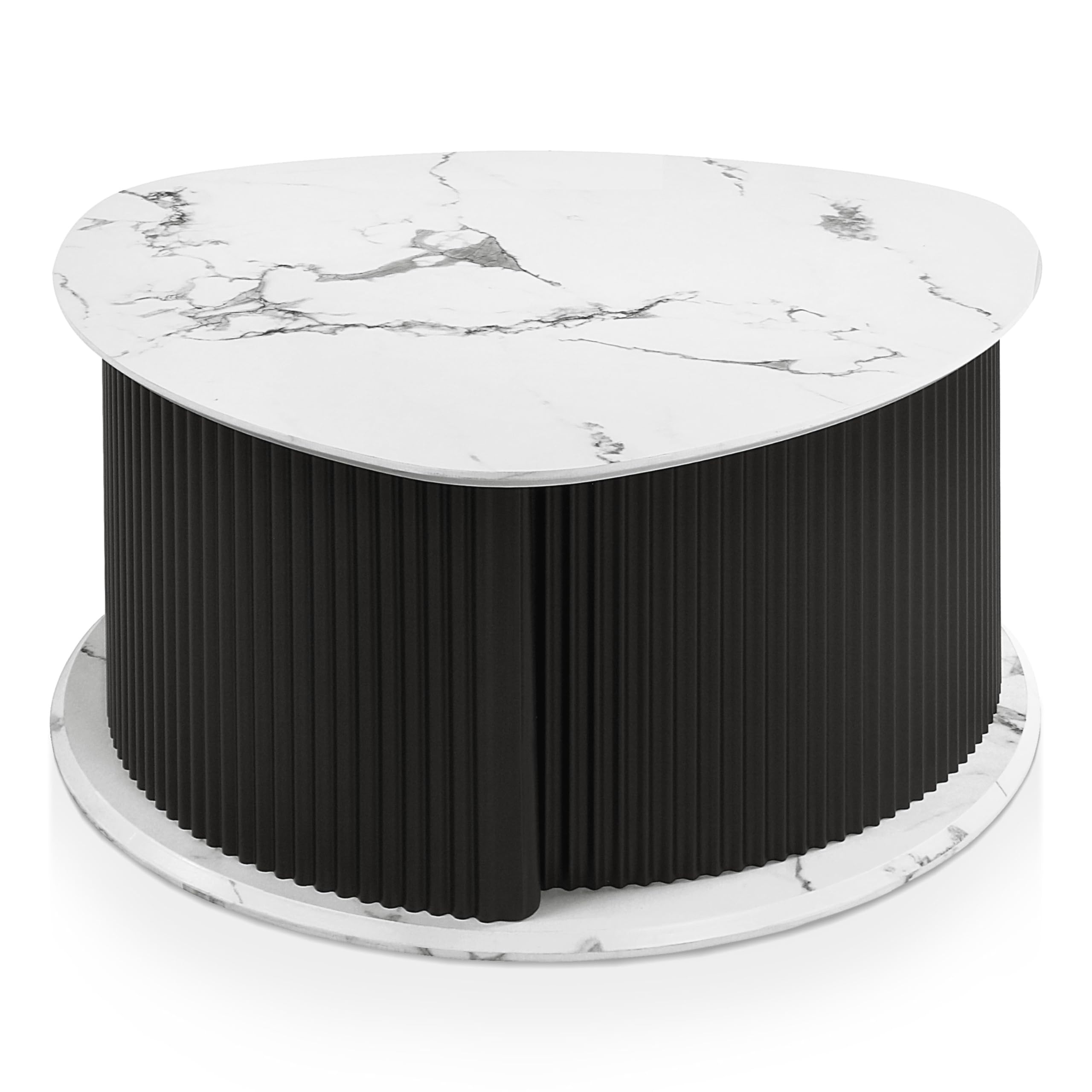 24/7 Shop at Home Cresunt Modern Faux Marble 29.5 in. Coffee Table with Curve Triangular Iron Base, Hidden Compartment Storage for Living Room, Black and White Marble