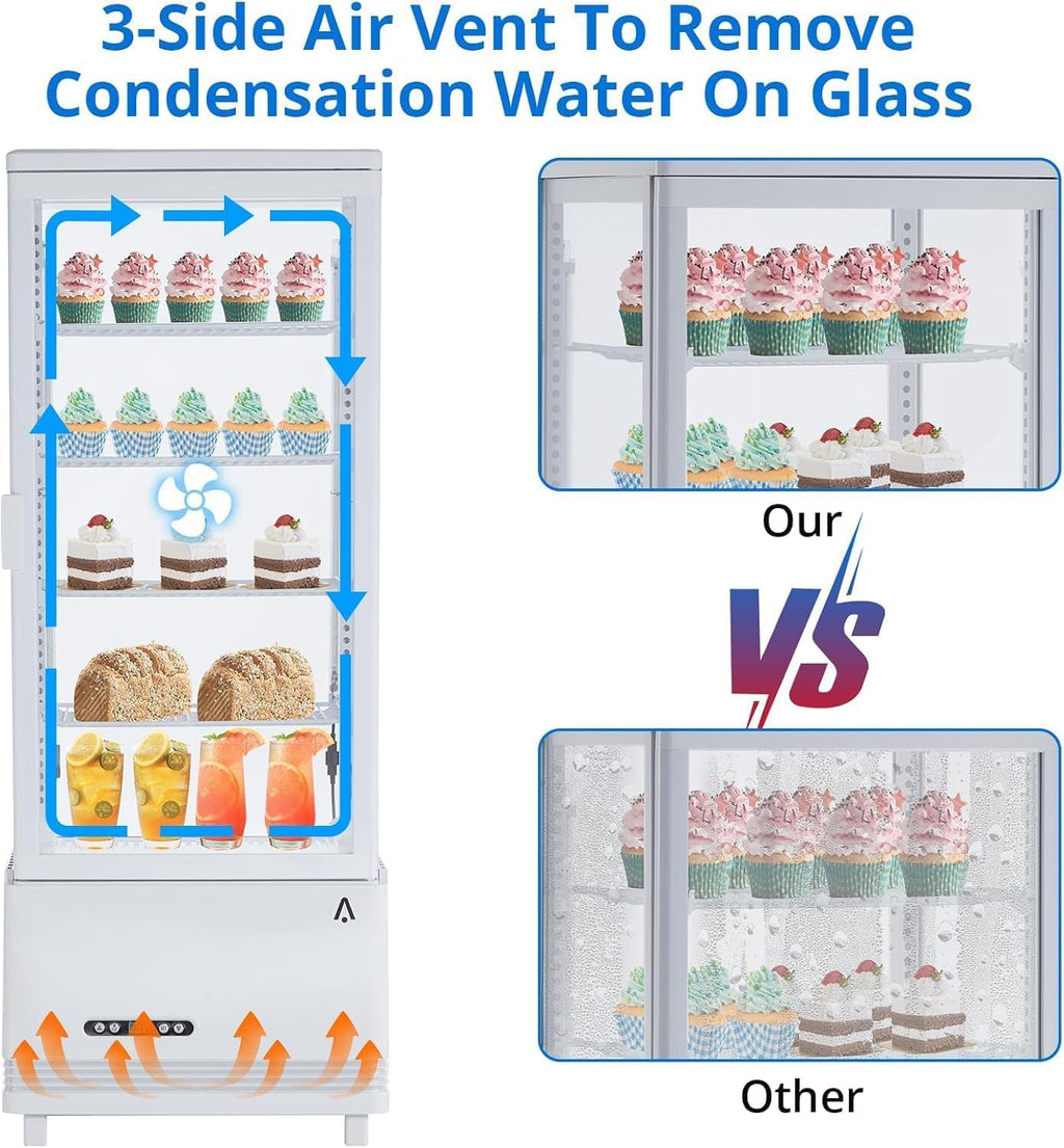 Commercial Display Refrigerator, 3.5 cu. ft./98 Liter Countertop Refrigerated Cake Display Cabinet, Refrigerator with Adjustable Shelves and Digital Controls, LED Display, For Cafes, Bakeries, White