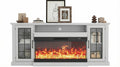Fireplace TV Stand with 3-Sided Glass, Adjustable LED Flame, 12 Flame and Log Colors, Glass Doors and Storage Shelves, Modern Farmhouse Electric Fireplace Entertainment Center for TVs Up to 85"