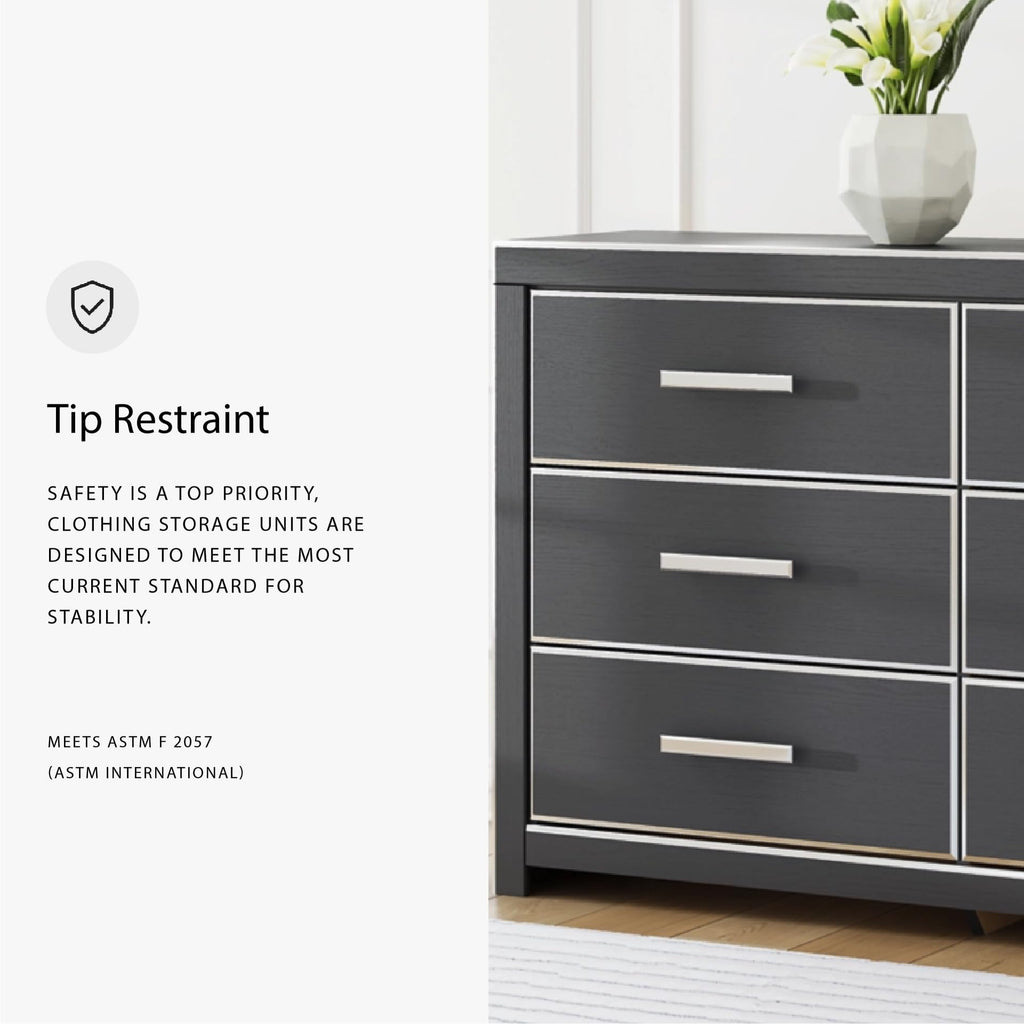 Signature Design by Ashley Ravalori Contemporary 6-Drawer Dresser with Wood Finish, Black