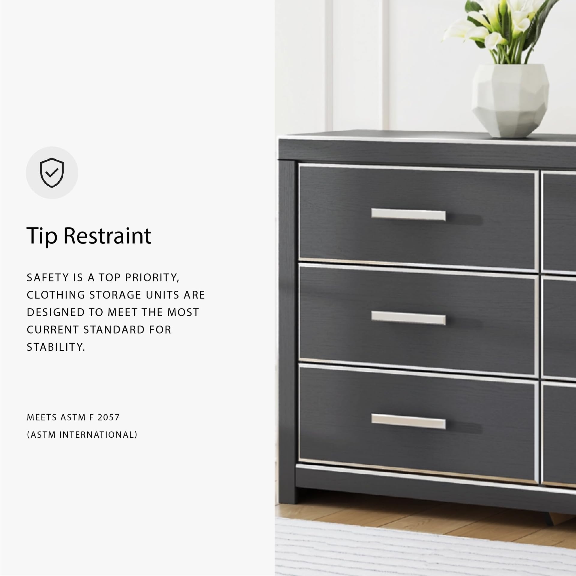 Signature Design by Ashley Ravalori Contemporary 6-Drawer Dresser with Wood Finish, Black