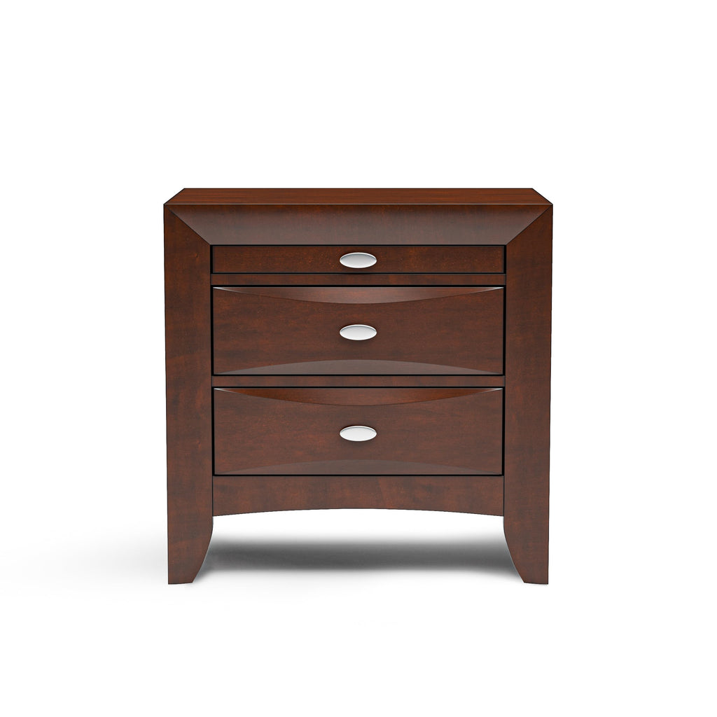 Furniture of America Darius Solid Wood Nightstand with 3 Drawers and Oval Nickel Pulls, Large Bedside Table, Wooden Night Stand for Bedroom, Guest Room, Dorm, Dark Cherry