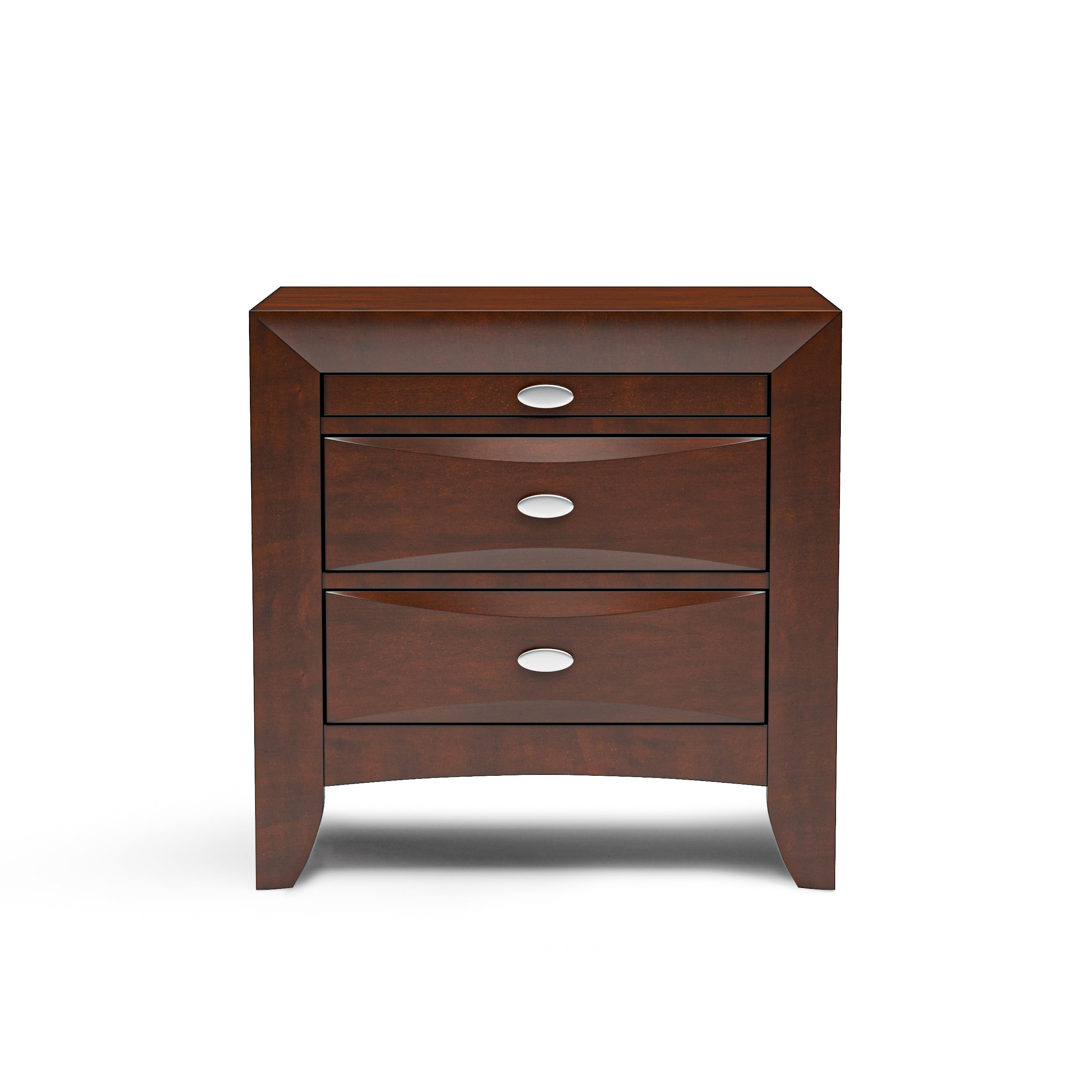 Furniture of America Darius Solid Wood Nightstand with 3 Drawers and Oval Nickel Pulls, Large Bedside Table, Wooden Night Stand for Bedroom, Guest Room, Dorm, Dark Cherry