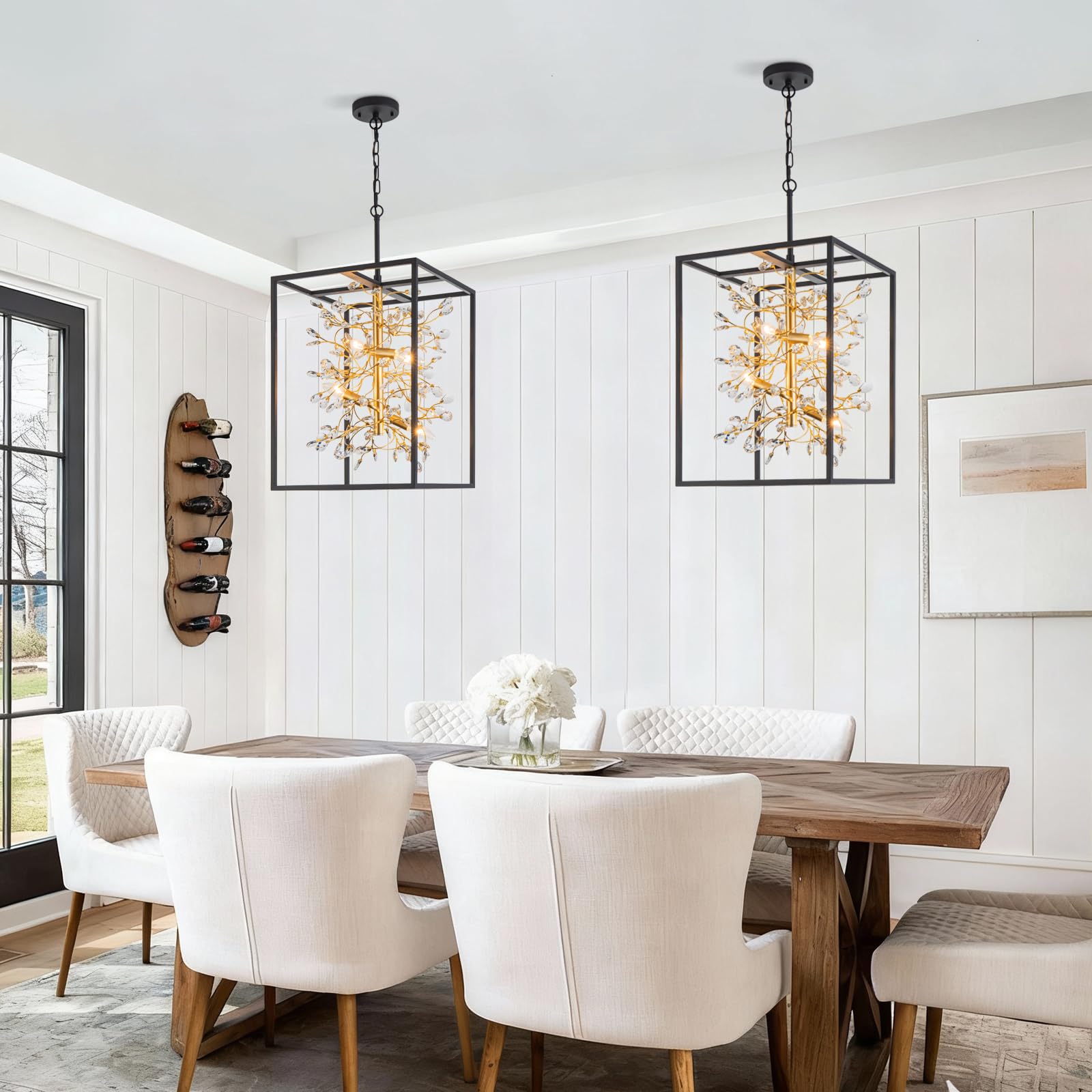 Vezzio Black and Gold Crystal Chandelier, 4-Light Modern Farmhouse Foyer Pendant Light for Entryway, Dining Room, Kitchen Island, Staircase, Hallway, H21 Inch