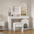 Garvee Vanity Desk with Mirror, LED Lights and Power Outlet Makeup Vanity Table with 3 Drawers and 11 Storage Shelves Dressing Table Set for Bedroom Dressing Room