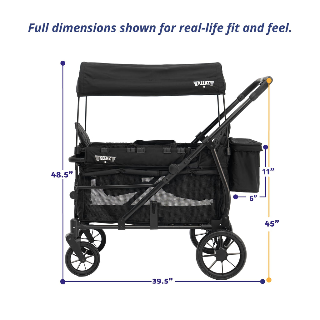 Keenz Viva 2-Passenger Compact Foldable Stroller Wagon with Canopy, Hybrid Push Pull Handle, EVA Wheels, and Storage – Lightweight Stroller Wagon for Toddlers and Kids, Black