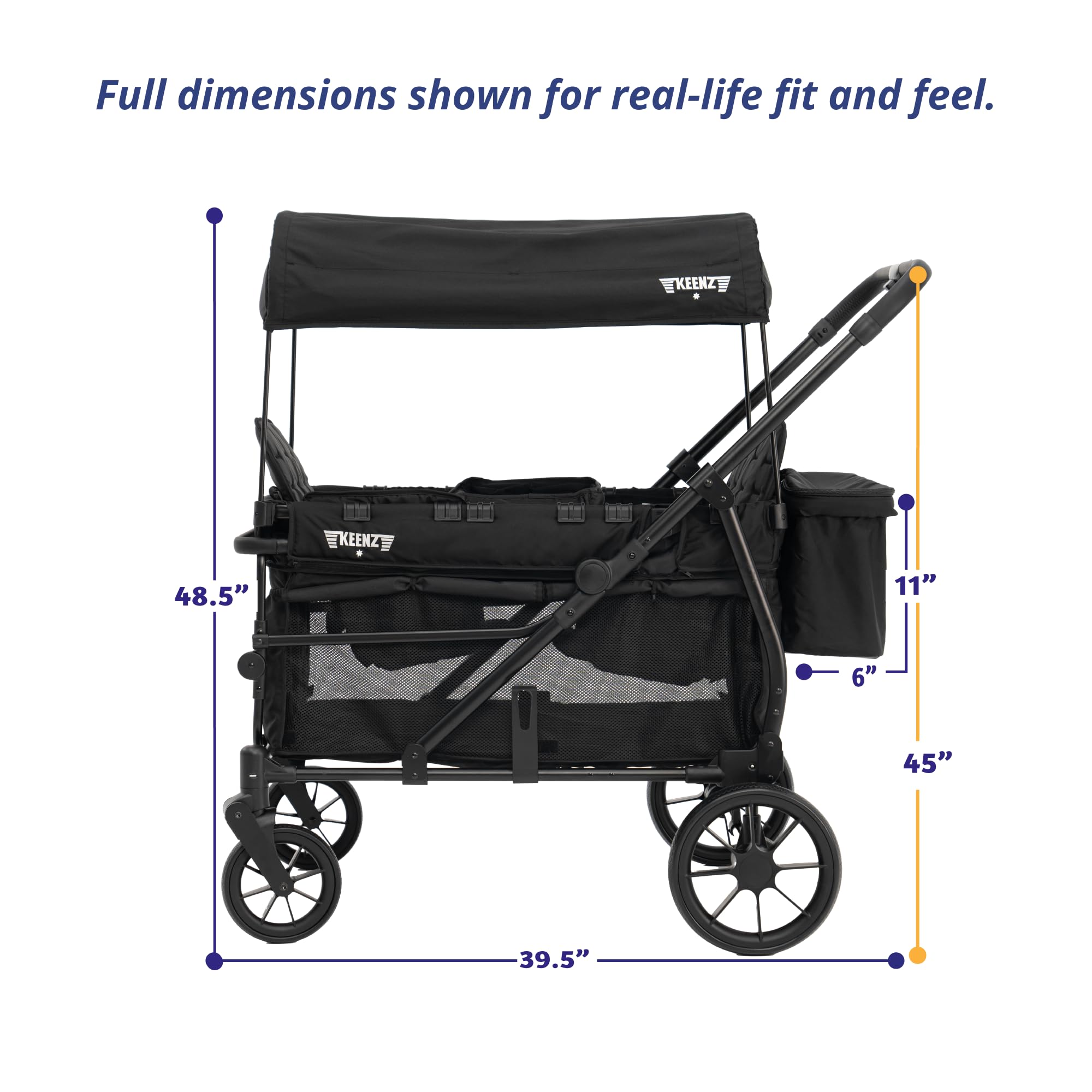 Keenz Viva 2-Passenger Compact Foldable Stroller Wagon with Canopy, Hybrid Push Pull Handle, EVA Wheels, and Storage – Lightweight Stroller Wagon for Toddlers and Kids, Black
