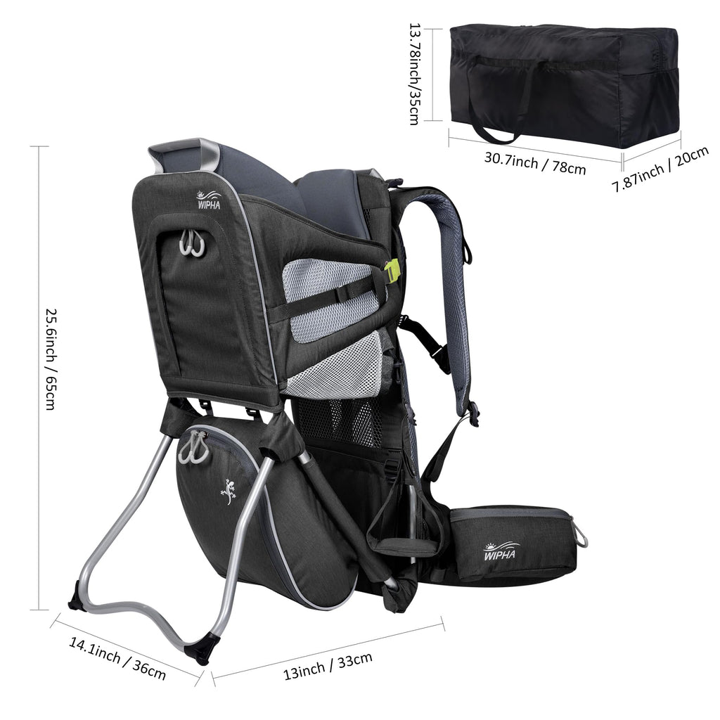 WIPHA Hiking Backpack Carrier for Toddlers, Adjustable Child Carrier with Sunshade, Lightweight Hiking Carrier for Toddlers (Black)