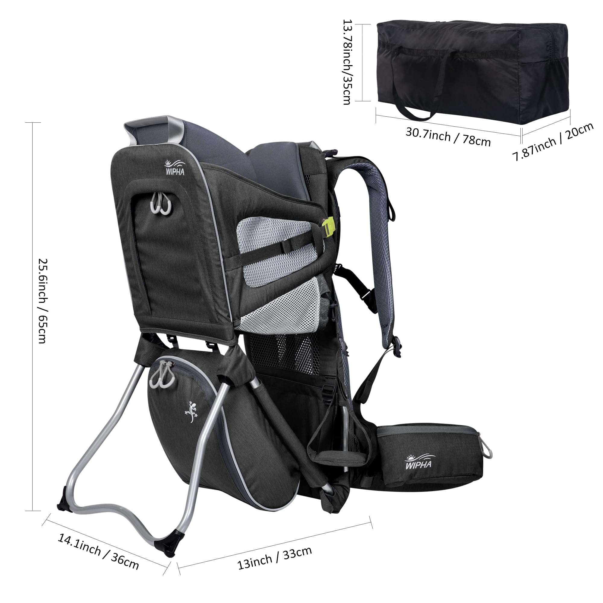 WIPHA Hiking Backpack Carrier for Toddlers, Adjustable Child Carrier with Sunshade, Lightweight Hiking Carrier for Toddlers (Black)