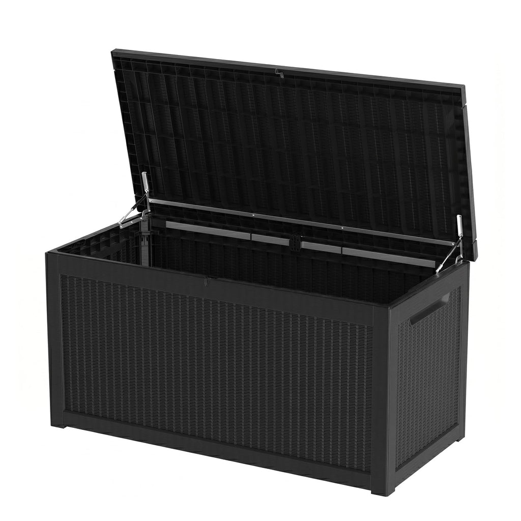 319 Gallon Extra Large Outdoor Storage Box, Waterproof Deck Box with Lockable Lid, Resin Outside Storage Box for Patio Furniture, Pool Accessories, Garden Tools, Storage Bench for Backyard,Porch,Black