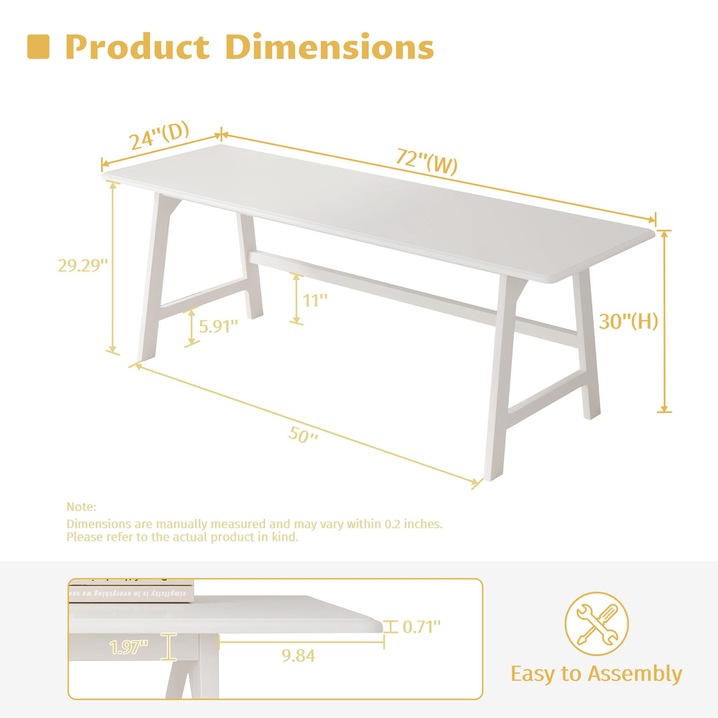 IOTXY Solid Wood Writing Table - 72" W x 24" D Minimalist Long Computer Desk for Home Office, Work, Study, Creativity, and PC Workstation, White