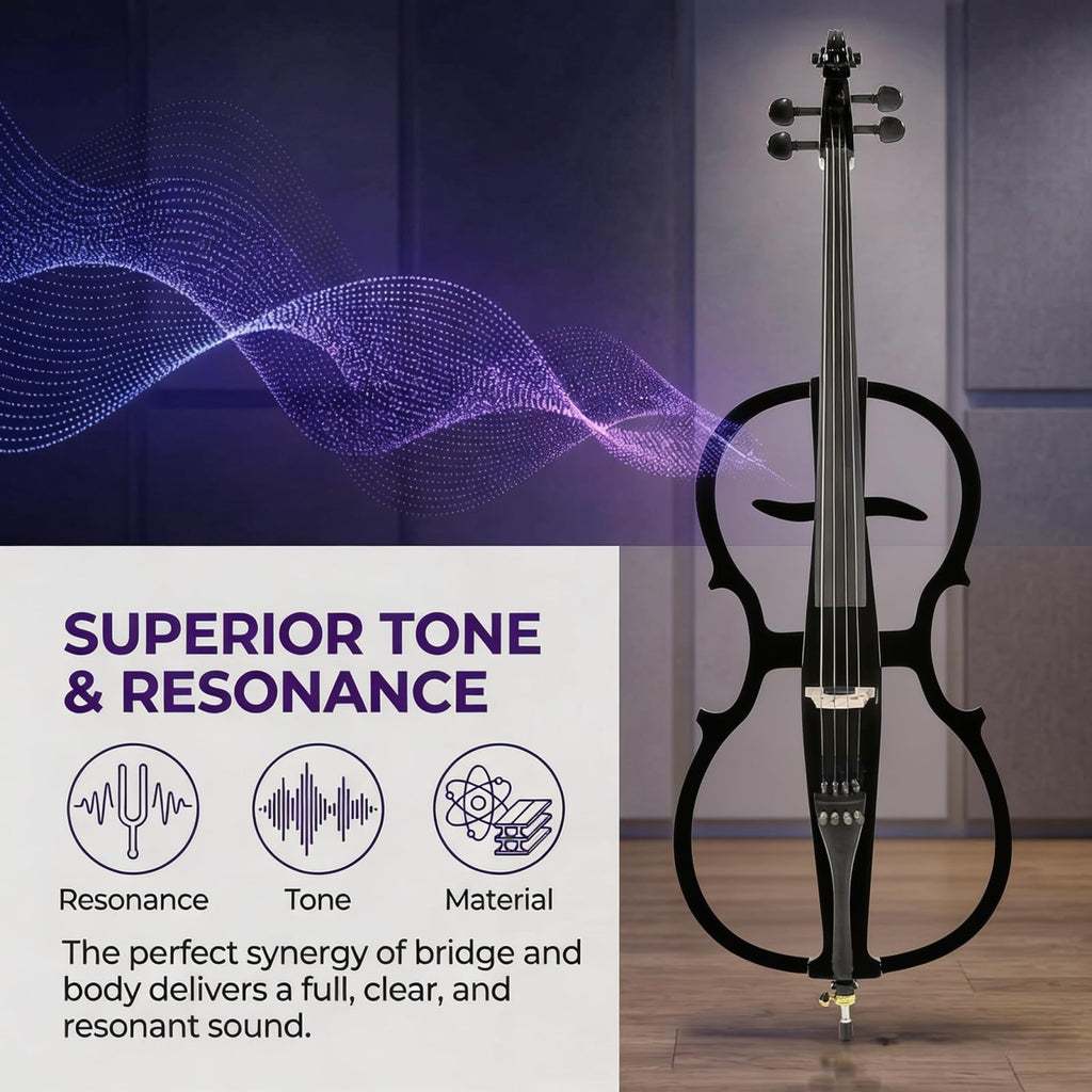 Verahaus Electric Cello 4/4 Full Size Ebony Fittings with Lightweight Cello Bag, Headphones, Bow, Bridge, Rosin, Cello for Beginners Adults(Metallic Black)
