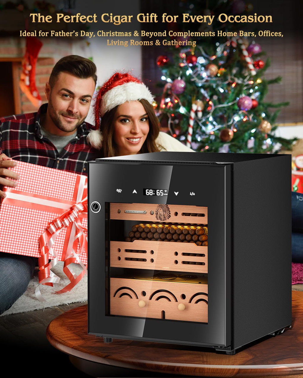 FANKAI Electric Cigar Humidor Cabinet with Temperature & Humidity Control System, 50L Cooling Cigar Fridge up to 300 Counts, Cedar Wood Shelves,Digital LED Screen,Fingerprint Safety Lock,Gift for Men