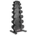CAP 210 lb Rubber Coated 12-Sided Dumbbell Set with Vertical Rack, Space-Saving Storage for Home Gym Strength Training, Black Handle, Black Rack