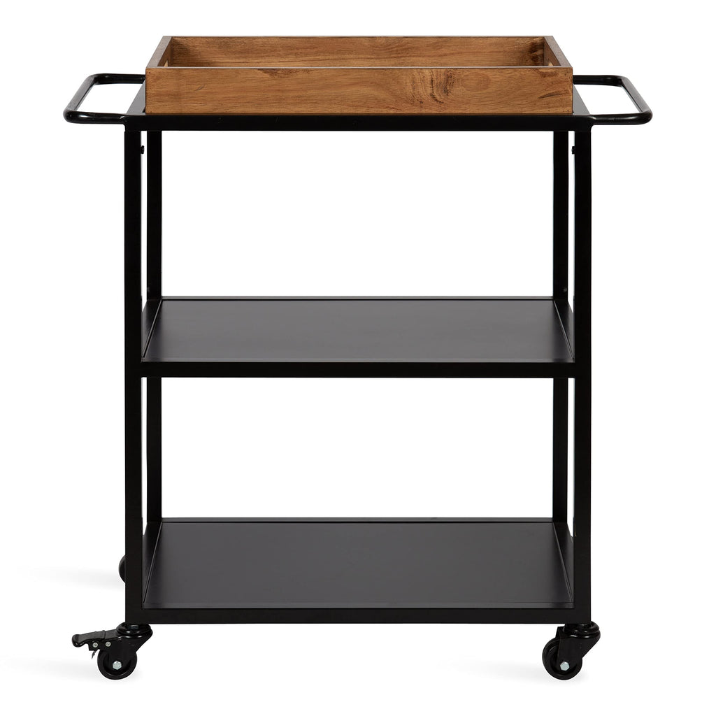 Kate and Laurel Giles Modern Bar Cart; 28 x 13 x 30; Rustic Brown and Black; Decorative Farmhouse Two-Tier Bar Carts with Locking Wheels for Serving; Storage; and Display
