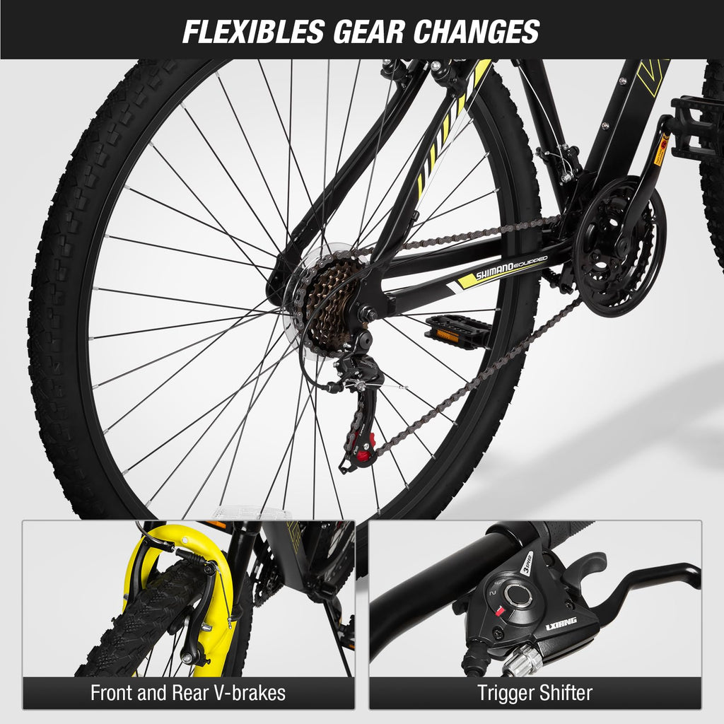 WEIZE Hardtail Mountain Bike, 29 Inch Wheels Outdoor Cycling Bike, 21-Speed Trigger Shifter, Aluminum Frame for Men and Women, Comfort Saddle, MTB Bicycle with Suspension Fork, Black