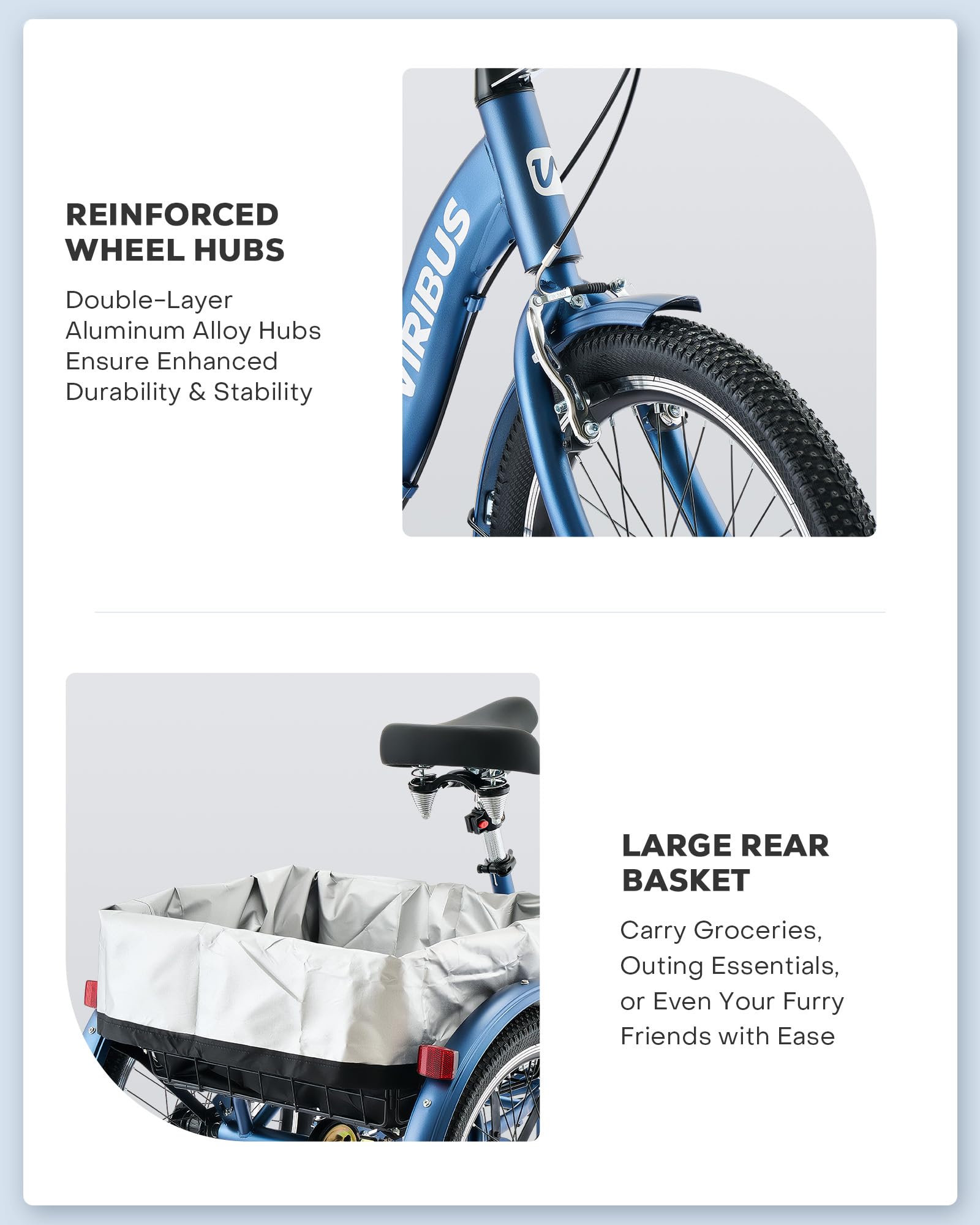 VIRIBUS Folding Tricycle for Adults, 20 inch 7 Speed Foldable Adult Tricycle for Men Seniors with Dual Chain, Folding 3 Wheel Bike with Lock, Collapsible Three Wheel Bicycle 330lb. Blue