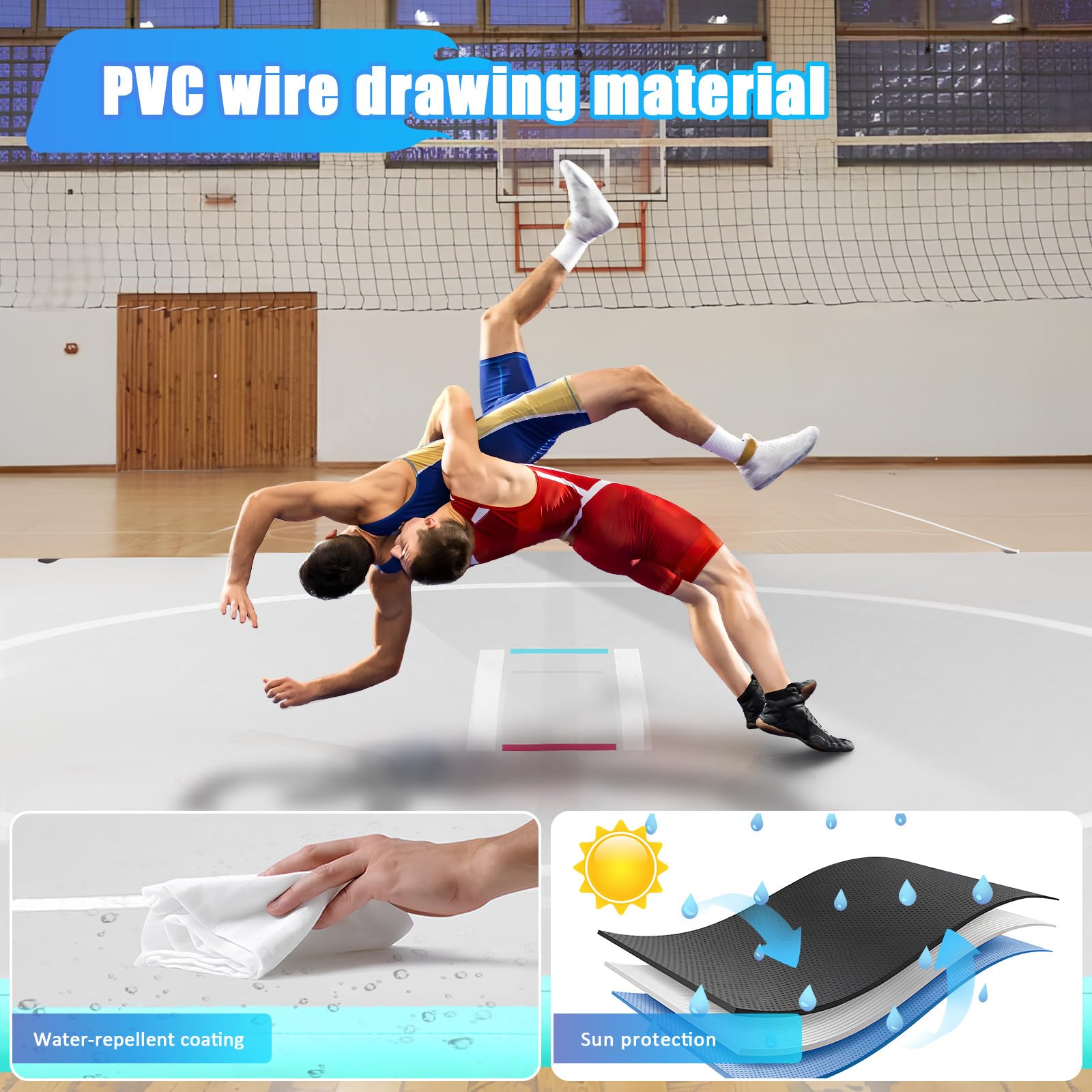 Balacoo Inflatable Wrestling Mat 10ft, 4" Thick Foldable Gymnastics Mat for Home Outdoor Indoor - Waterproof Pvc for Wrestling, Gymnastics, Judo, Mma, Grappling, Boxing