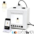 QIUNAOZI Professional Jewelry Photography Light Box Kit. Jewelry Photo Light Box, 4pcs Fill Lights, with 360° Electric Rotating Feature, Support Jewelry Hanging or Placing White-TB30