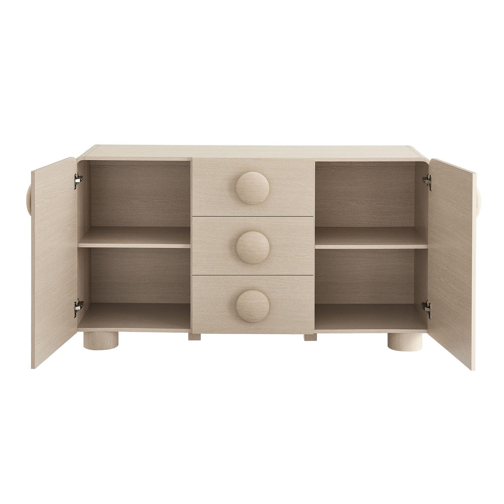 Modway Sonnet Retro Curved Sideboard in Ash – 57 Inch Modern Buffet Cabinet with Circle Knobs – Credenza Cabinet with 3 Drawers – TV Stand Media Cabinet for Living Room, Home Office, Lounge Area