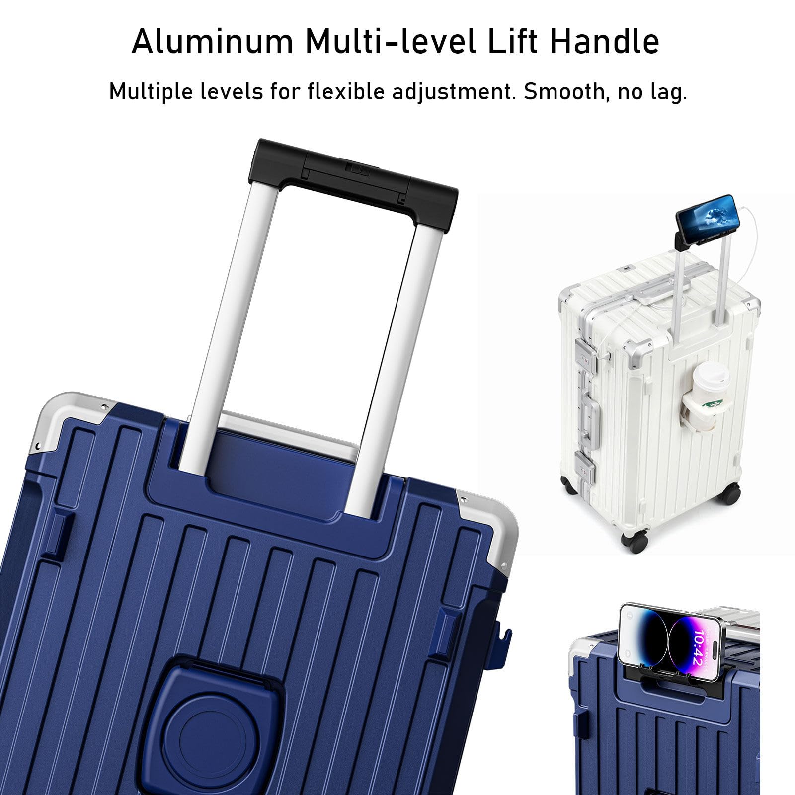 LEOVEN Hardside Luggage, LS-0683 PC Hard Shell Suitcase with Cup Holder, USB, Type-C, 3:7 Ratio, Large Capacity, Aluminium Frame, TSA Customs Lock, 360° Double Wheels with Brake and Shock Absorber