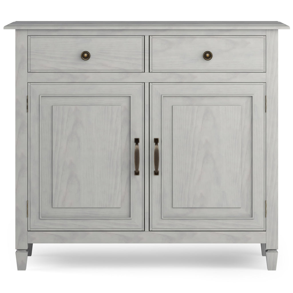 SIMPLIHOME Connaught 40-inch Wide Solid Wood Storage Cabinet in Fog Grey for Entryway, Living Room, Organizer for Hats, Gloves, Shoes, Keys, Slim Design, Traditional Style