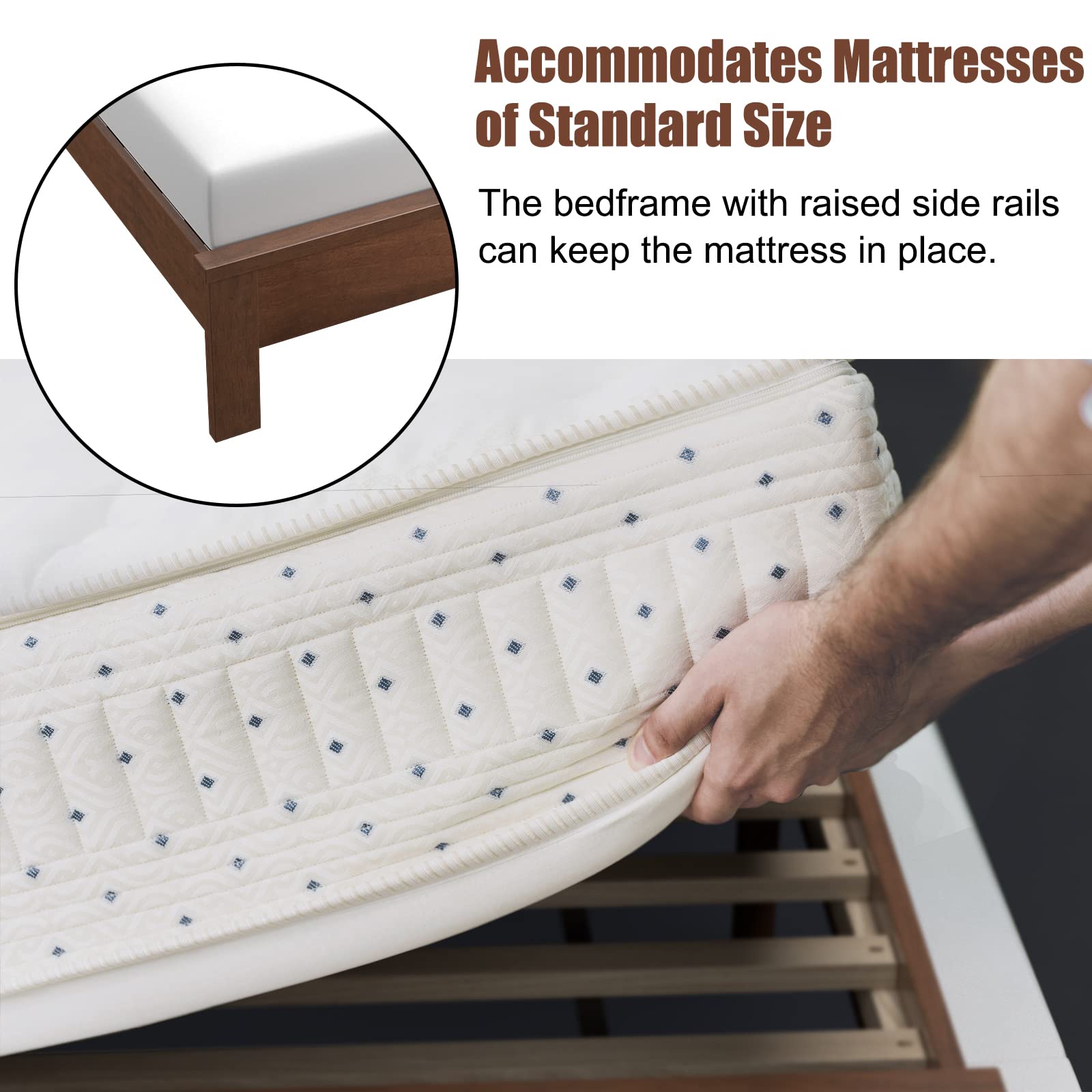 KOMFOTT Full Size Wood Platform Bed Frame with Headboard, Wooden Mid Century Platform Bed with Slat Support & Under Bed Storage, Mattress Foundation Bed Base, No Box Spring Needed, Walnut