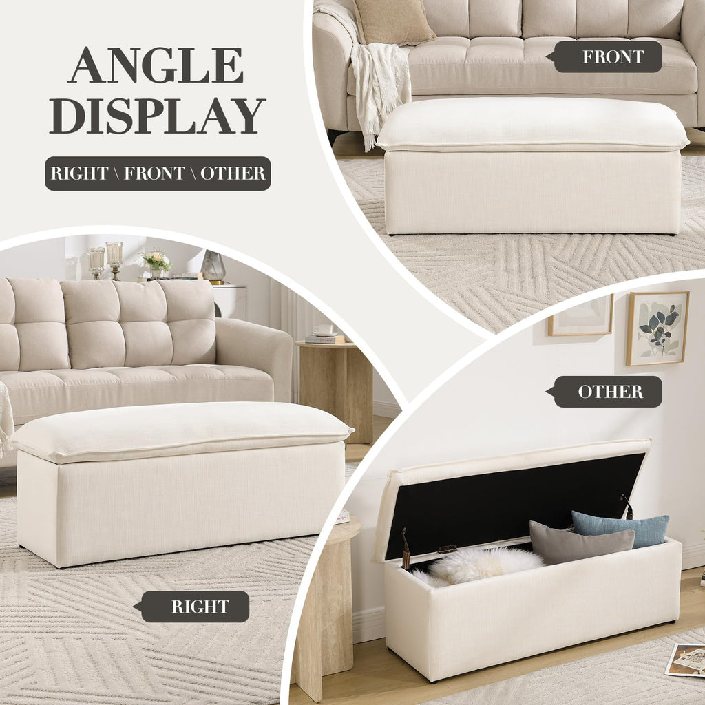 CIMOTA Storage Ottoman Bench, Upholstered End of Bed Storage Bench with Safety Hinge, Large Storage Chest with Seating, Modern Entryway Bench for Bedroom, Living Room, Linen Beige