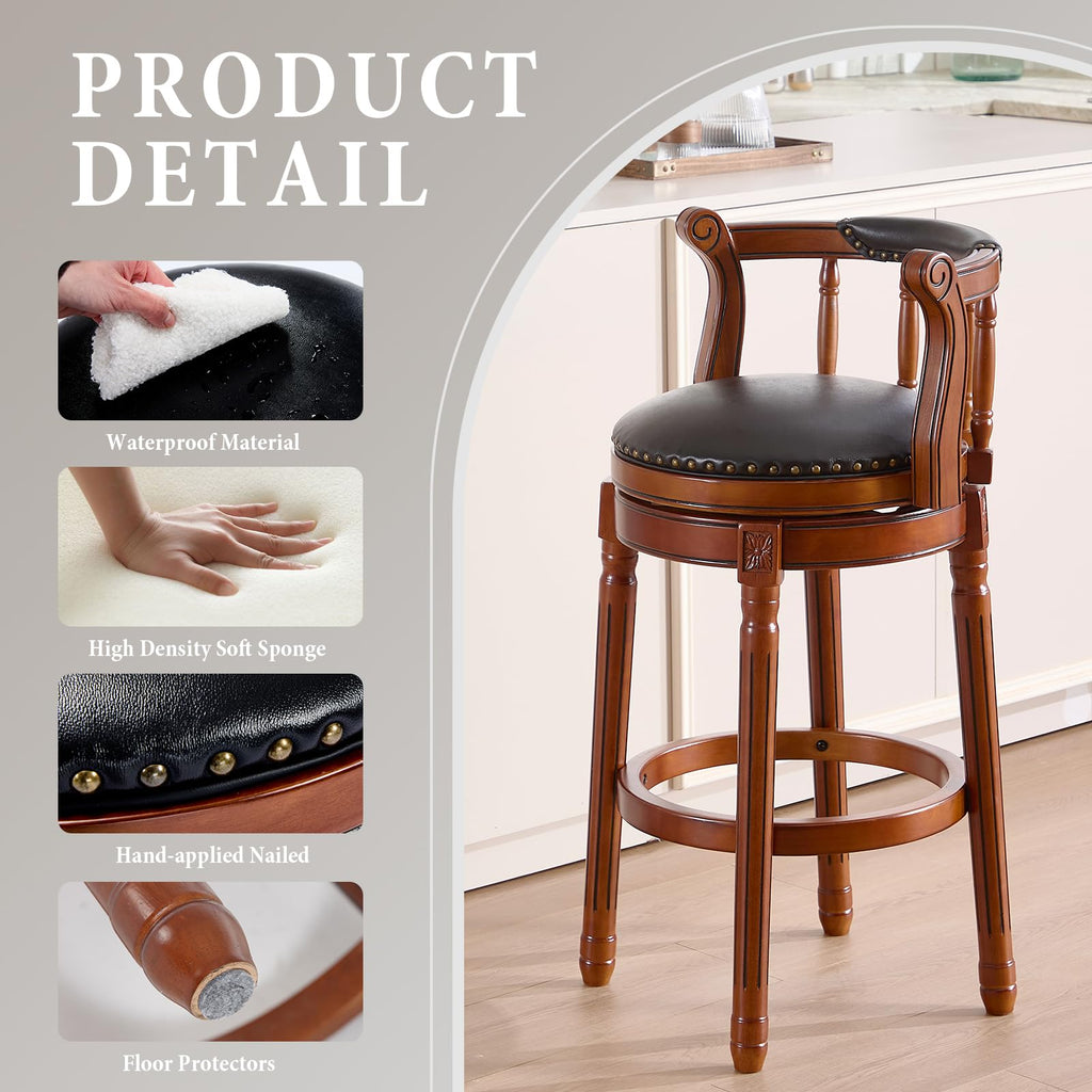 CozyRain Bar Stools Modern Swivel Barstools,Kitchen Counter Genuine Leather Upholstered Island Barstool with Footrest for Home Kitchen Dining Room (Set of 2 Black, Seat Height 29.5 in)