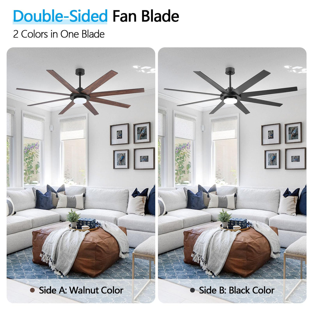 WINGBO 72" Ceiling Fan with Light and Remote Control, 6 Speed Reversible DC Motor, Dimmable LED Light, for Home and Commercial Use, Living Room/Shop/Warehouse Black/Walnut