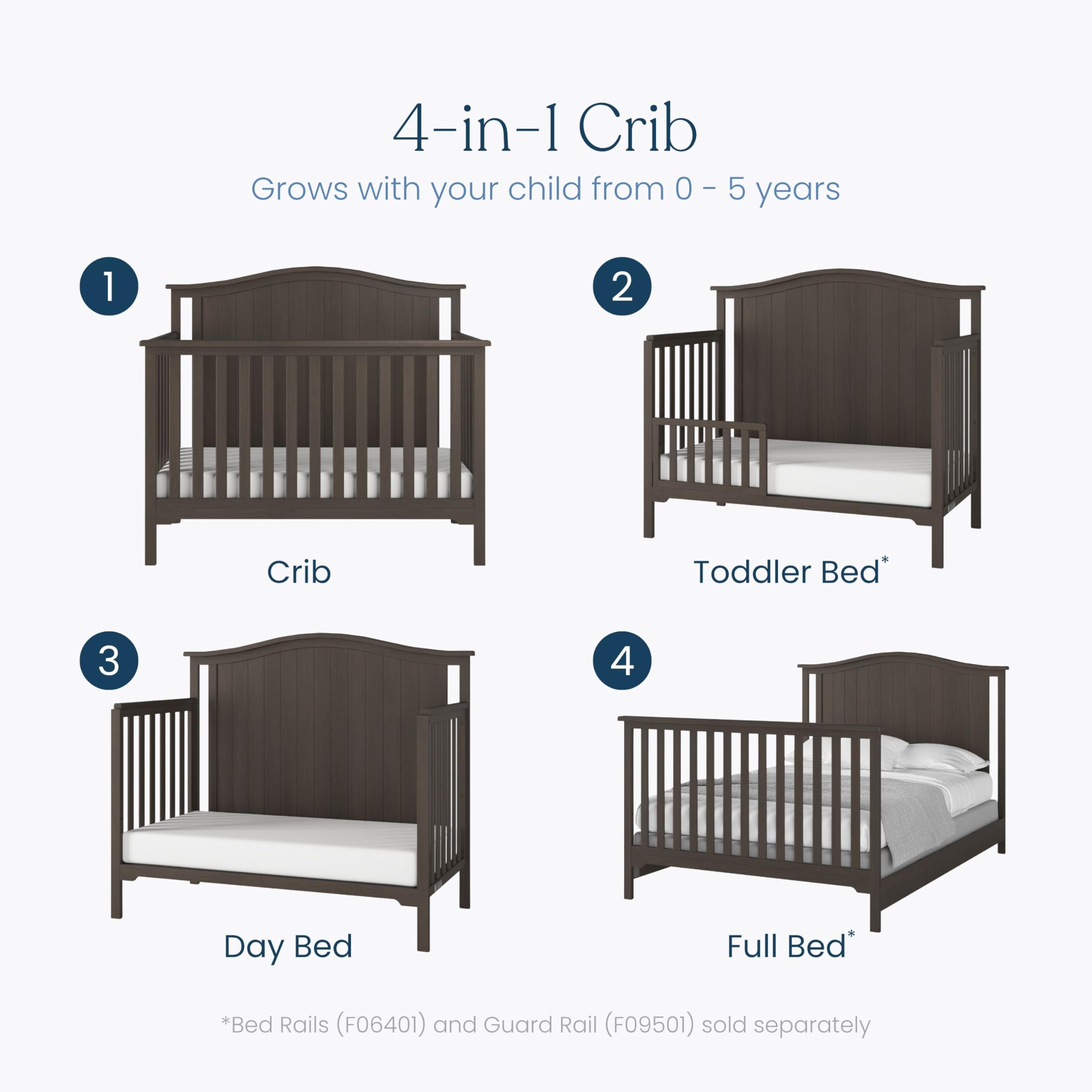Child Craft Hampton Arch 4-in-1 Convertible Crib, Baby Crib Converts to Day Bed, Toddler Bed and Full Size Bed, 3 Adjustable Mattress Positions, Non-Toxic, Baby Safe Finish (Dapper Gray)
