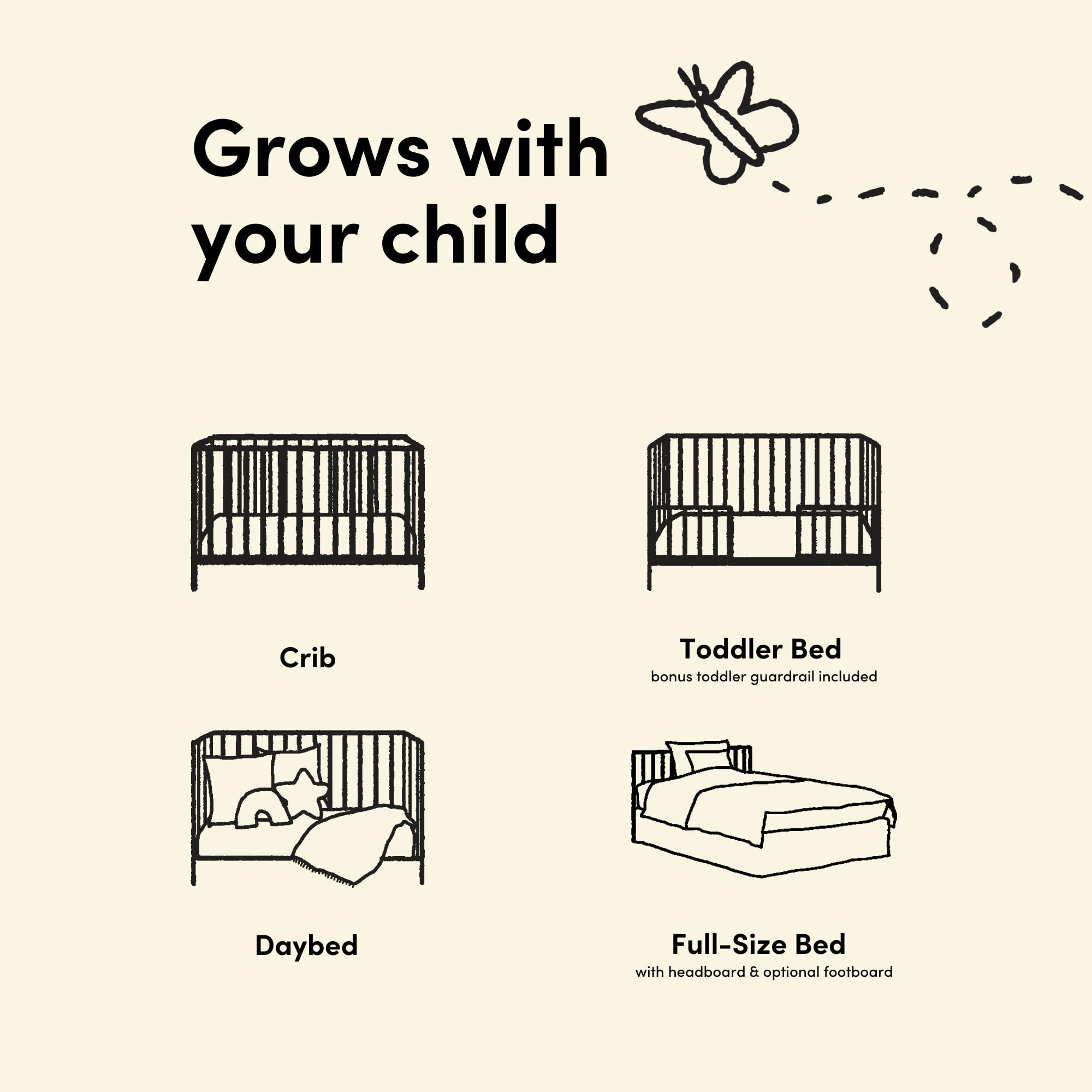 Storkcraft Santorini 5-in-1 Convertible Crib with Toddler Guardrail – GREENGUARD Gold Certified, Conversion Kit Included, 100% Solid Wood, Fits Standard Crib Mattress (White and Driftwood)
