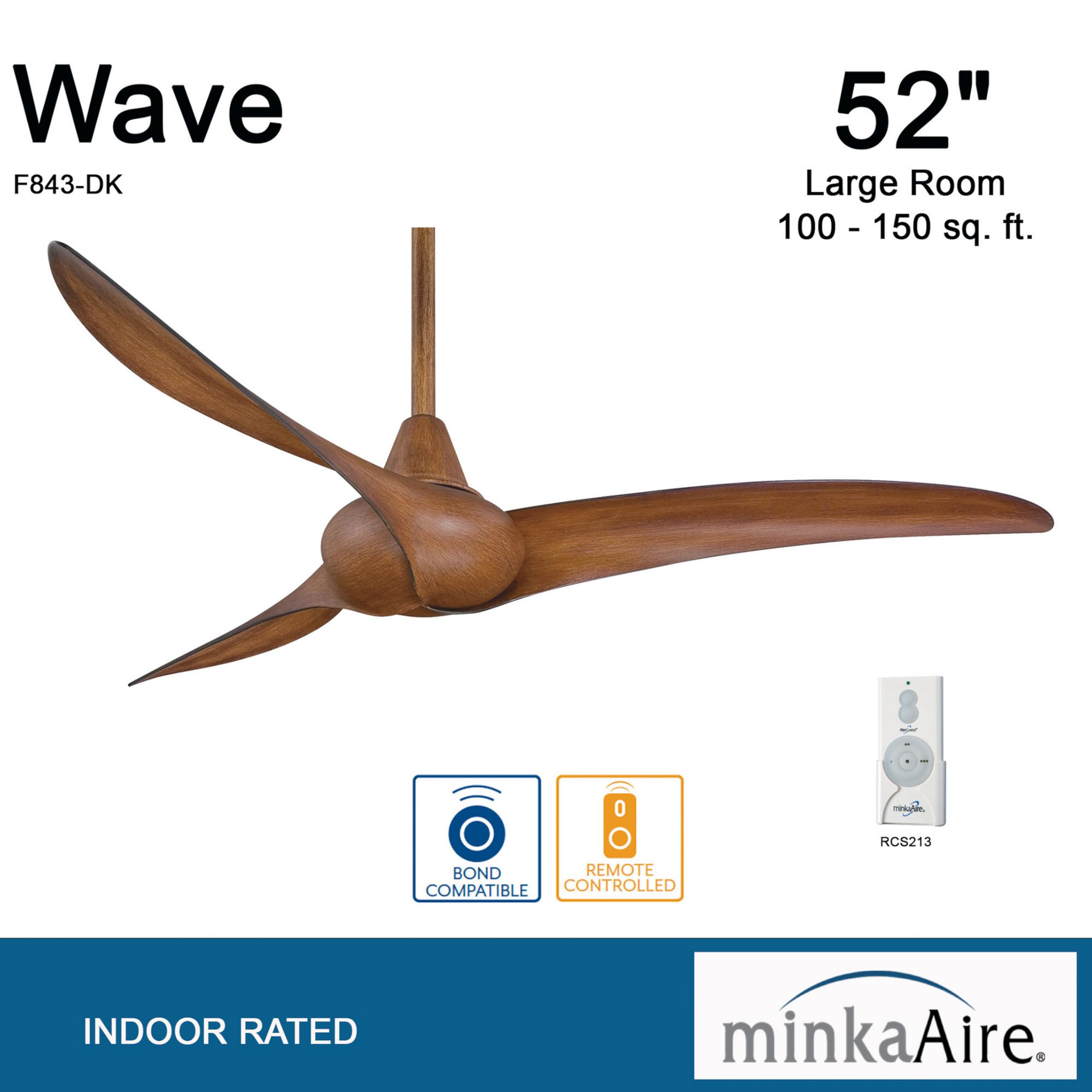 Minka-Aire F843-DK, Wave, 52" Ceiling Fan with Remote Control, Distressed Koa