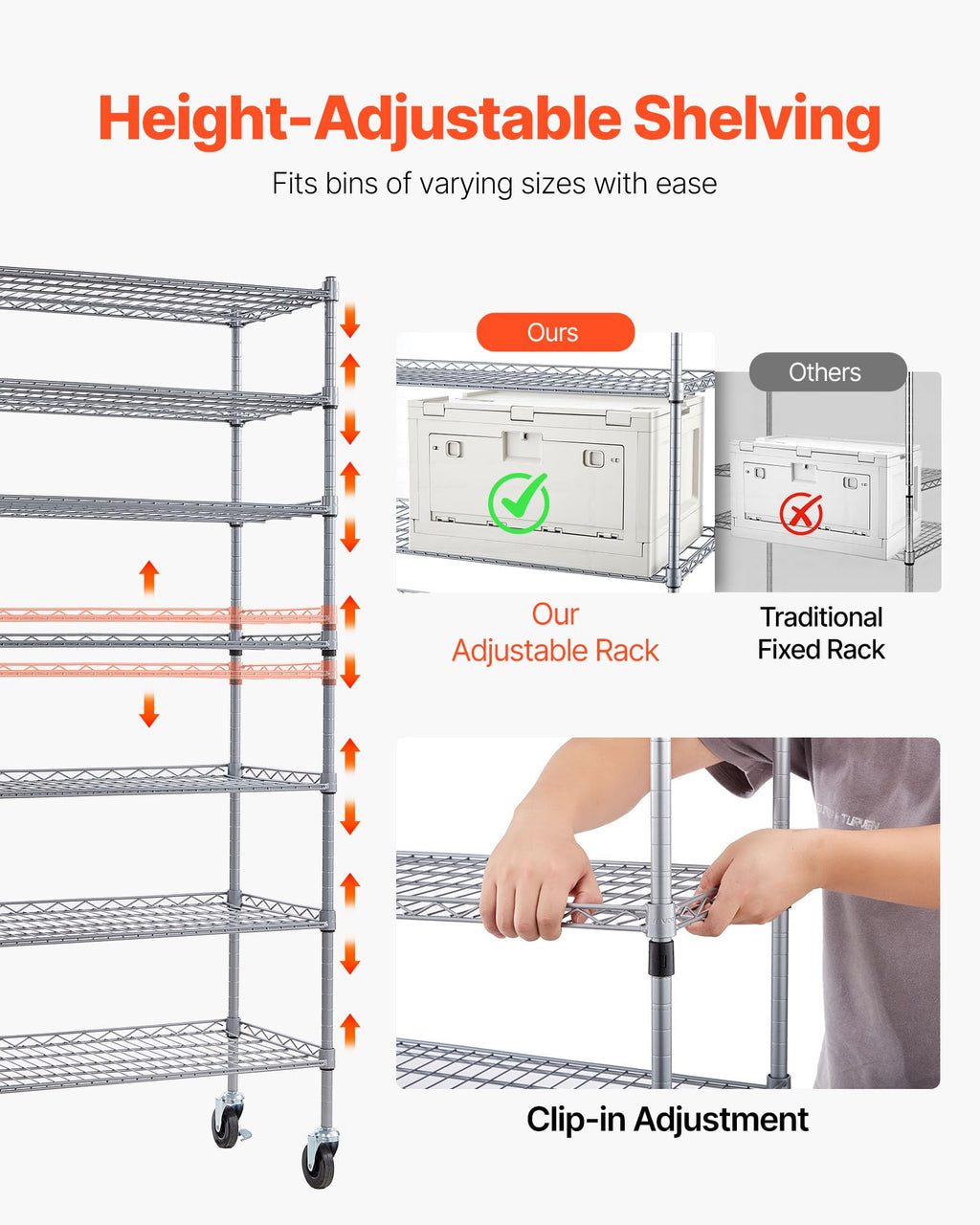 VEVOR 7-Tier Rolling Bin Storage Rack, 26 Organizer Bins, Bin Rack Storage Steel Wire Shelving System with Wheels, Mobile Tool Organizer for Garage, Warehouse, Office, Restaurant, Kitchen, Classroom