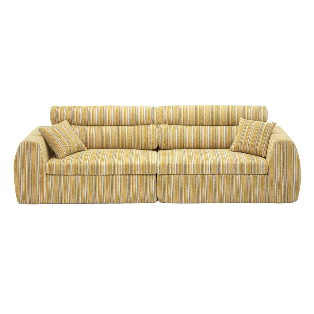 KEIKI 111" Boucle Striped Modular Compressed Sponge Sofa with High-Density Foam Cushion and Throw Pillows, Modern Style Oversized Upholstered 3-Seater Couch, Easy Assembly, for Living Room, Yellow