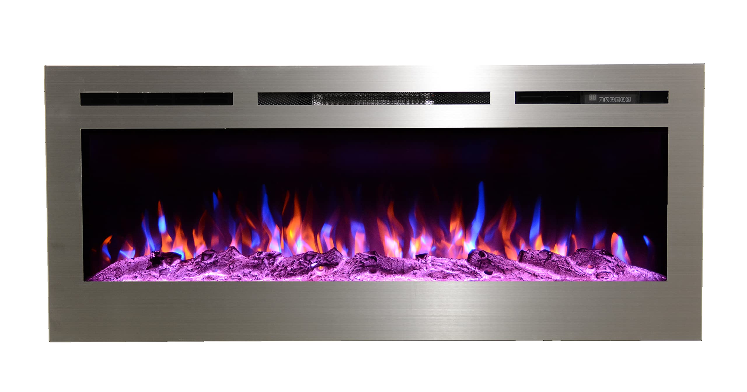 Touchstone Sideline Deluxe -Stainless Steel Smart Electric Fireplace- 50" Wide- Alexa/WiFi-Enabled- in Wall Recessed- 5 Flame Settings- 9 Flame Colors- 1,500W Heater- Log & Crystal Options- 86273