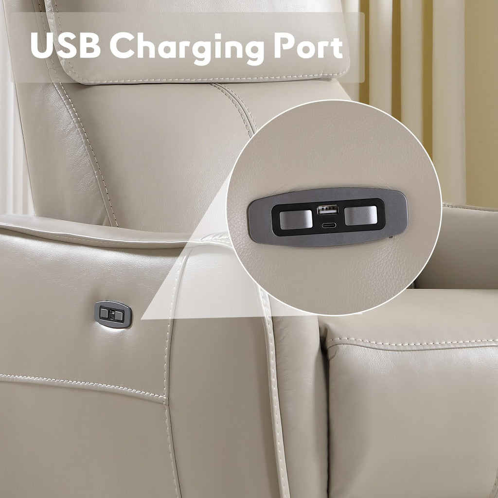 Bonzy Home Power Swivel Rocker Recliner Chair with USB Port, Wide Seat, Head & Lumbar Support, Upholstered Glider Chair for Living Room, Nursery, Silver