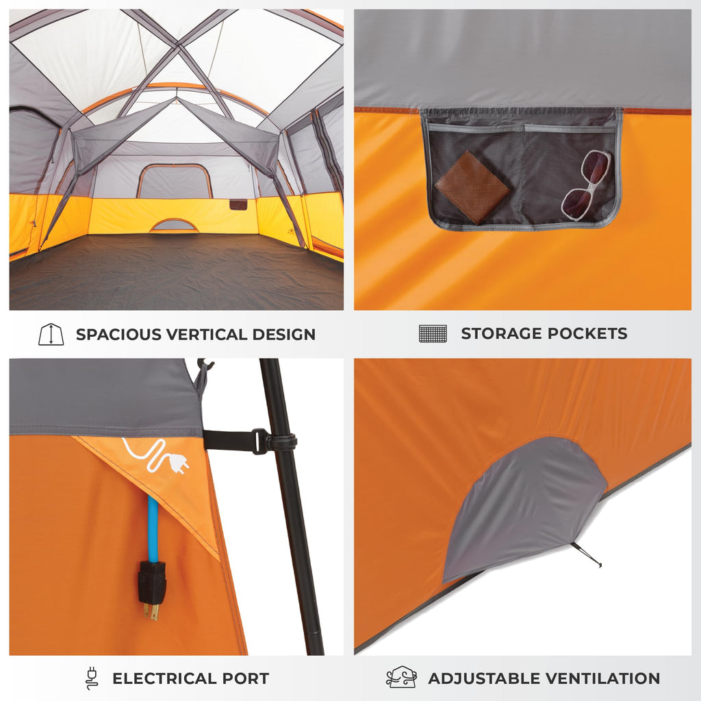CORE 12 Person Tent | Large Multi Room Family Cabin Tent with Carry Bag for Outdoor Car Camping | Included Storage Pockets for Camping Accessories