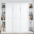 KEIKI Queen Size Murphy Bed Chest, Folding Cabinet Wall Bed Frame with Storage Shelves, Sapce Saving Hideaway Cabinets Beds Frames for Apartment Bedroom Guest Room, Wood Slats Support, White