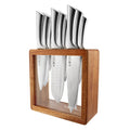 Cuisine::pro Damashiro Knife Block (Hiryu, 10-Piece Set) - Premium Japanese Steel Knife Set with Acacia Wood Block & Tempered Glass Window - Damascus-Inspired Blade