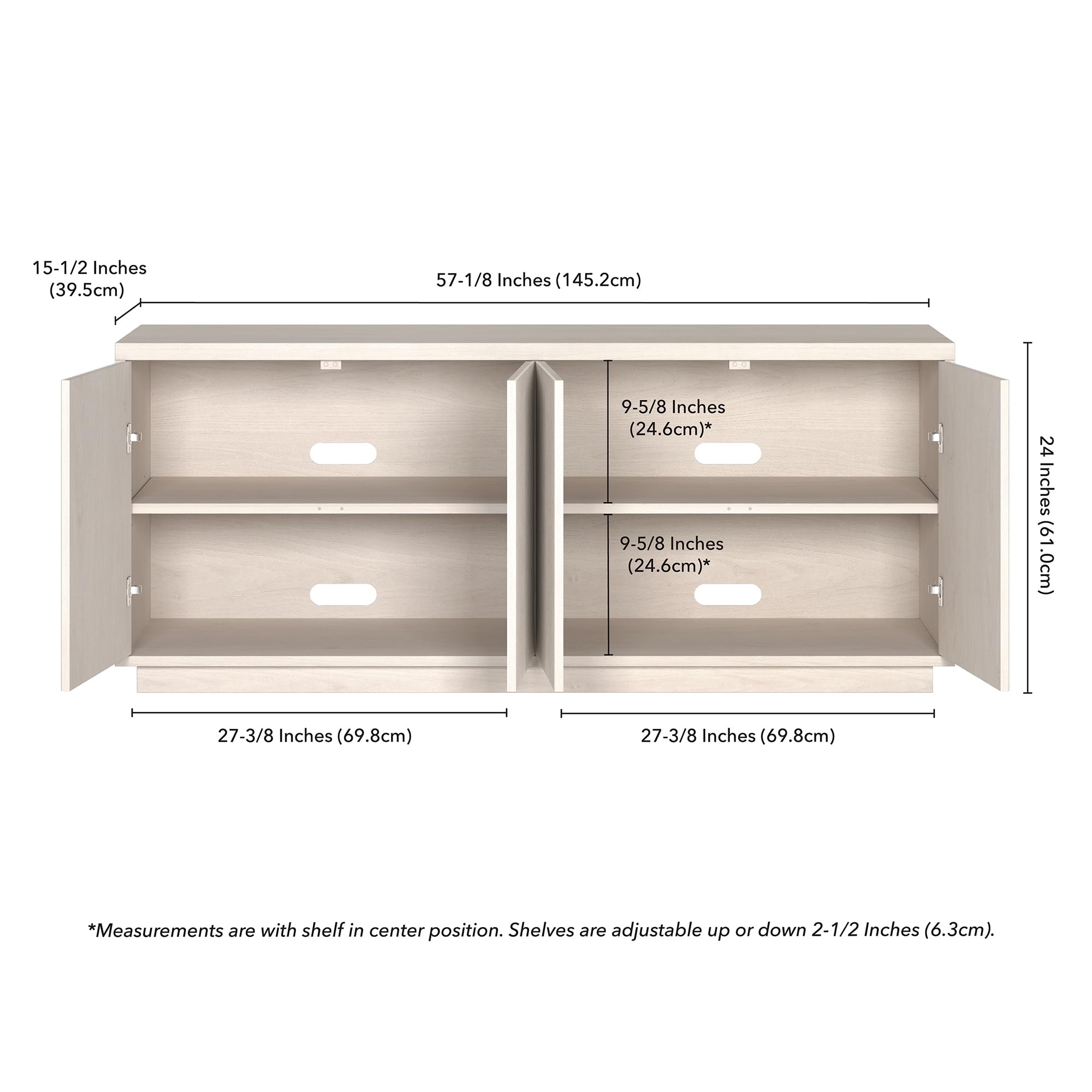 Henn&Hart Fluted TV Stand for TVs up to 65" with 2 Concealed Ribbed Storage Cabinets and Adjustable Shelves for Living Room, Family Room, or Office, Beech White