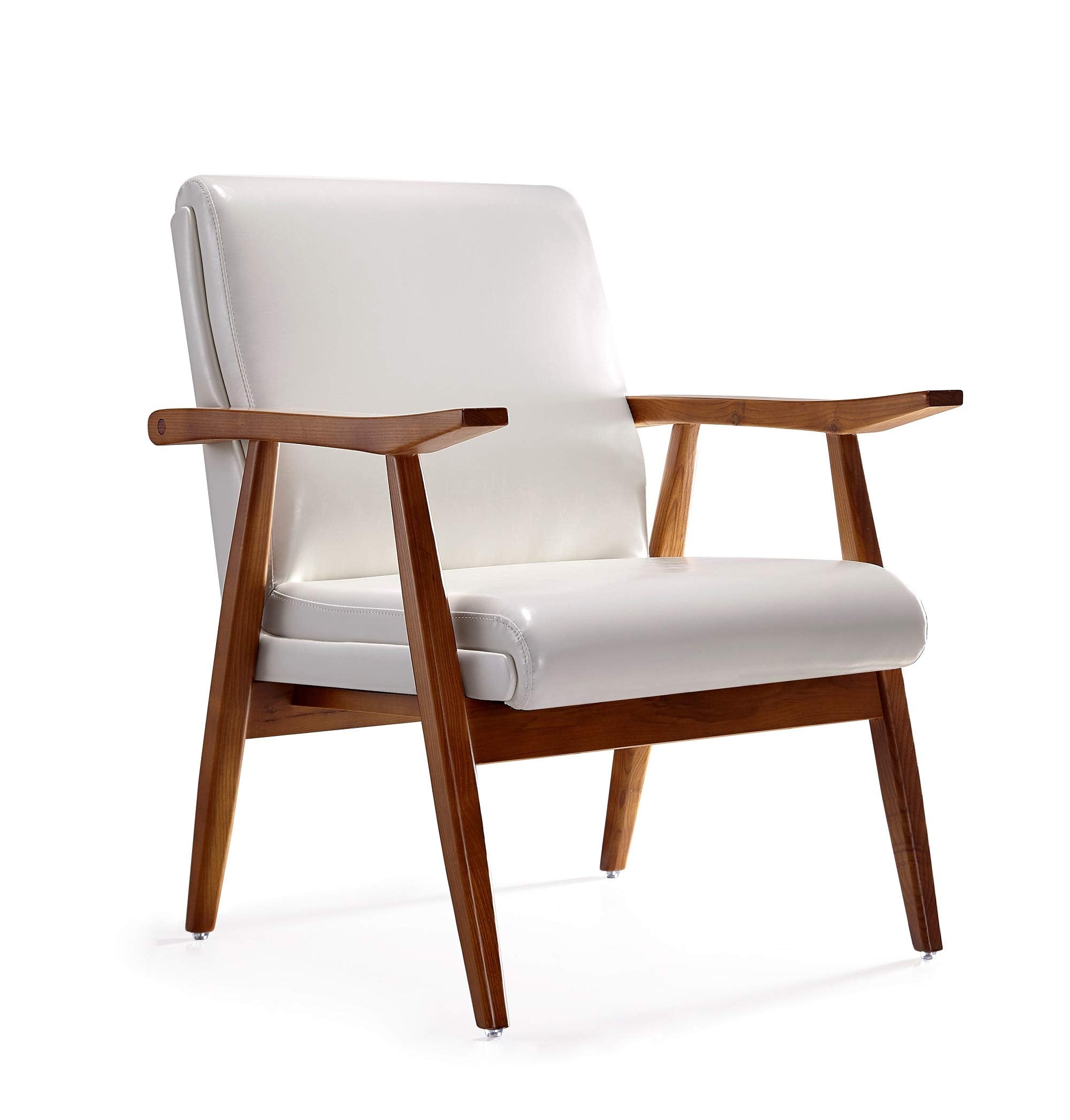 Manhattan Comfort Archduke Mid Century Modern Accent Chair, Fully Assembled, Made of Beech Wood Frame, Upholstered in Faux Leather, Ideal for Living Room, Set of 1, White