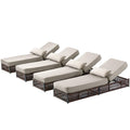 ACTREST Luxury Outdoor Chaise Lounges with 5 Inch Thickened Cushions - Set of 4 High Back Brown Wicker Patio Recliners Rattan Reclining Chairs Porch Poolside Pool Sunbathing Lounger- Beige