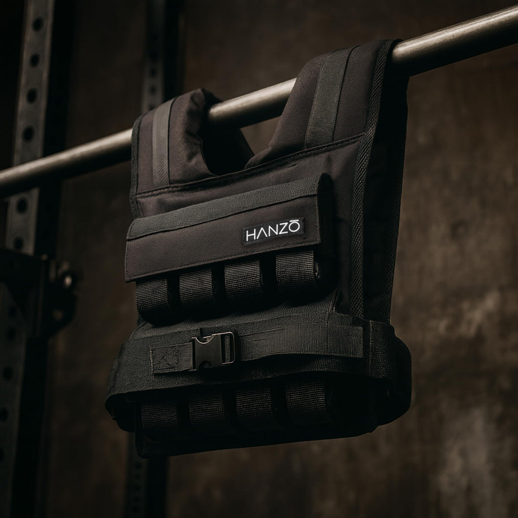 HANZO Weighted Vest for Men - Rucking & Strength Training Vest 25lbs–65lbs, Weight Vest With Removable Iron Weights, Adjustable Heavy Duty Weighted Workout Vest for Calisthenics & Fitness Training, Rucking Vest