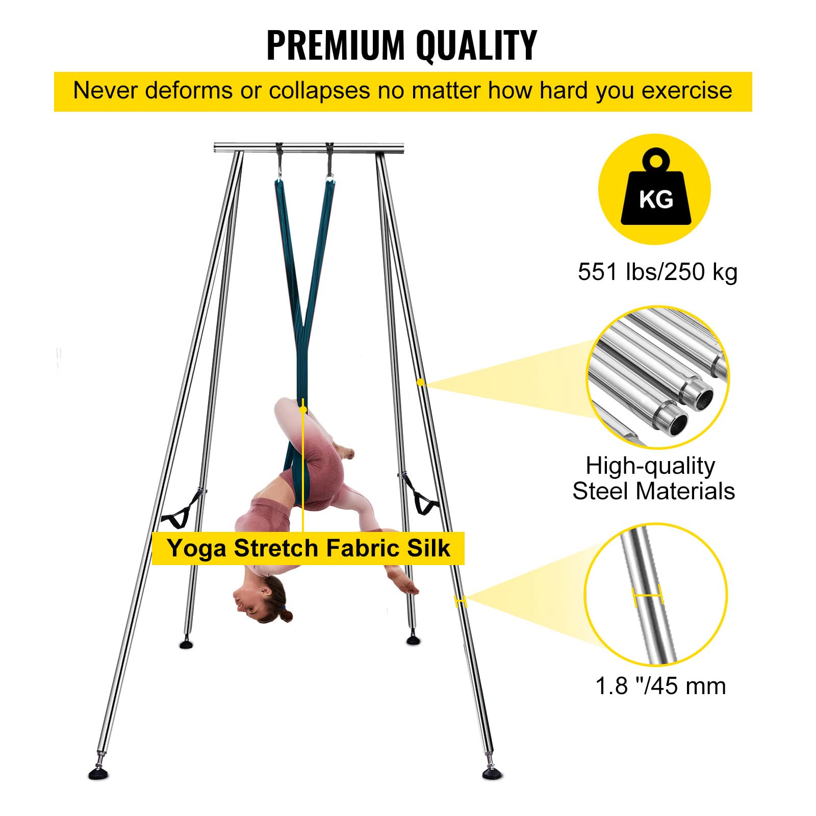 Happybuy Yoga Sling Inversion 9.6 FT Height Inversion Yoga Swing Stand Max Capacity 551lbs/250kg Aerial Yoga Frame with 236in/6m Yoga Swing Inversion Sling Body Bundle Safety Belts Green
