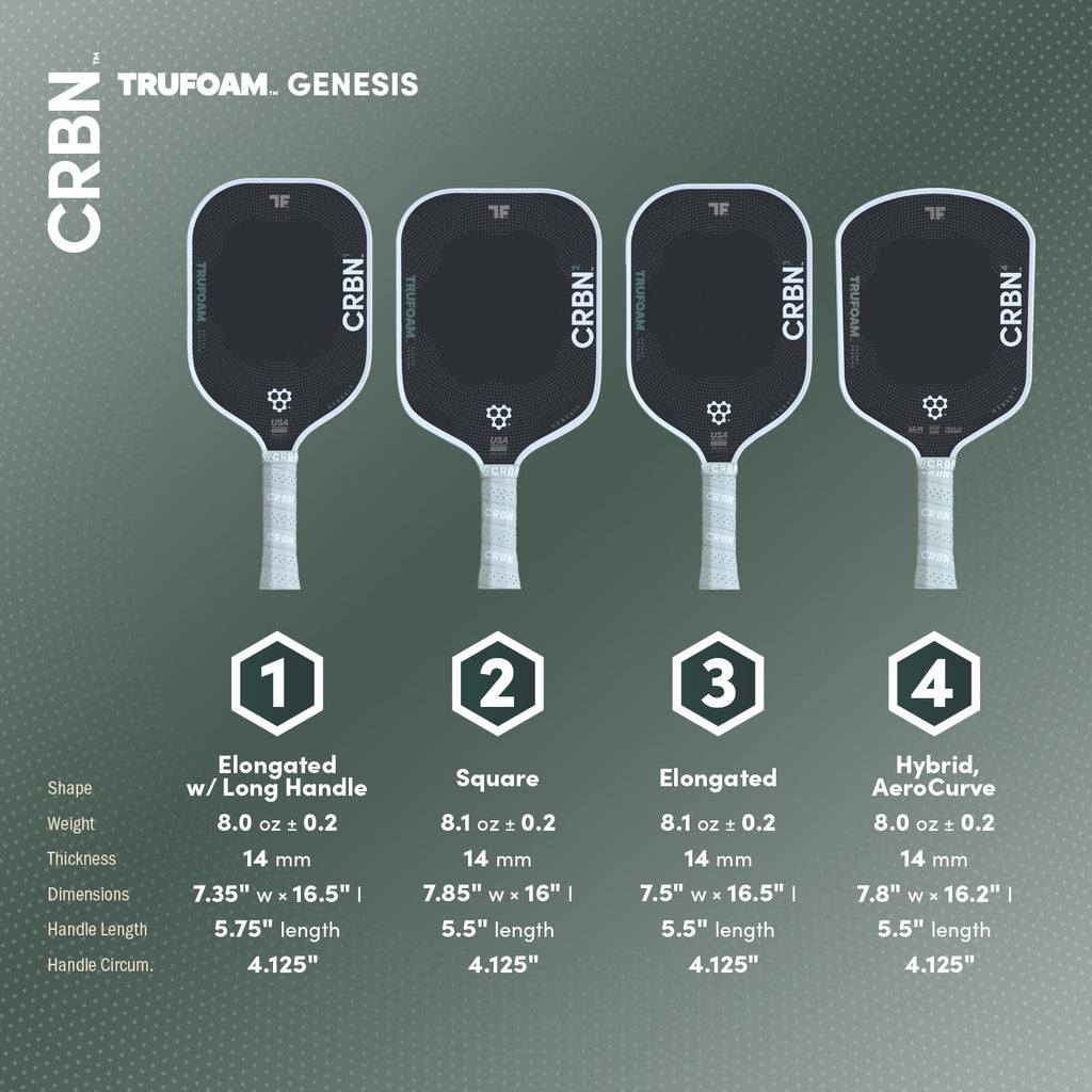CRBN Pickleball - TruFoam Genesis - Carbon Fiber Pickleball Paddle - First-Ever 100% Foam Core Performance Paddle (Square)