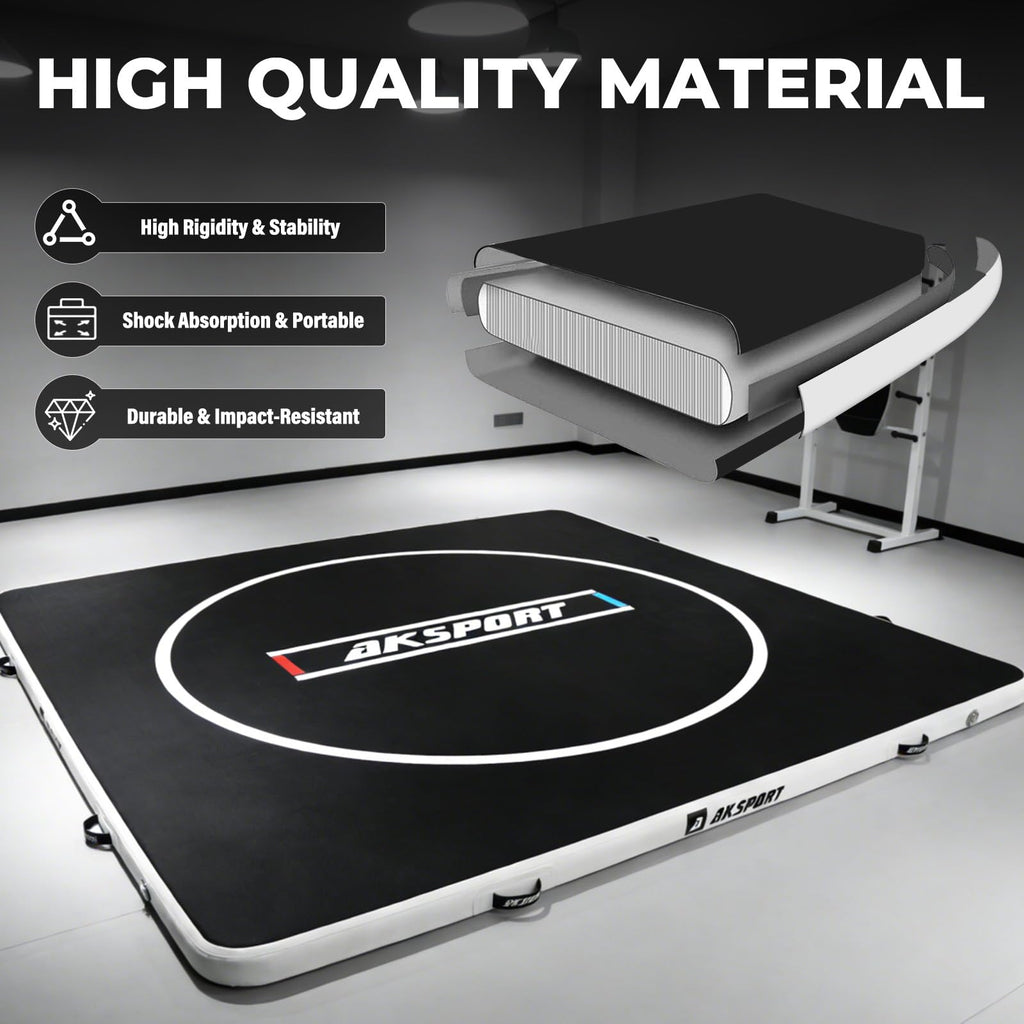 AKSPORT Inflatable Wrestling Mat 10x10 FT, Wrestling Mat for Home, Thick Jiu Jitsu Training Mat for BJJ, MMA, Boxing, Grappling, Judo, Indoor Outdoor Gym Mat