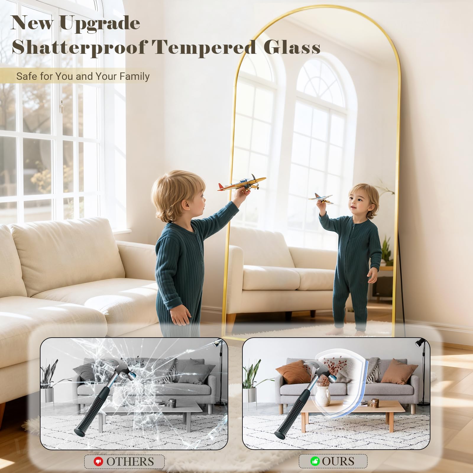 WISSMIELS Large Full Length Mirror, 36"x80" Arched Floor Mirror Full Length with Stand, Room Decor Big Full Body Mirror with HD Tempered Glass Aluminum Frame for Bedroom Living Room, Gold