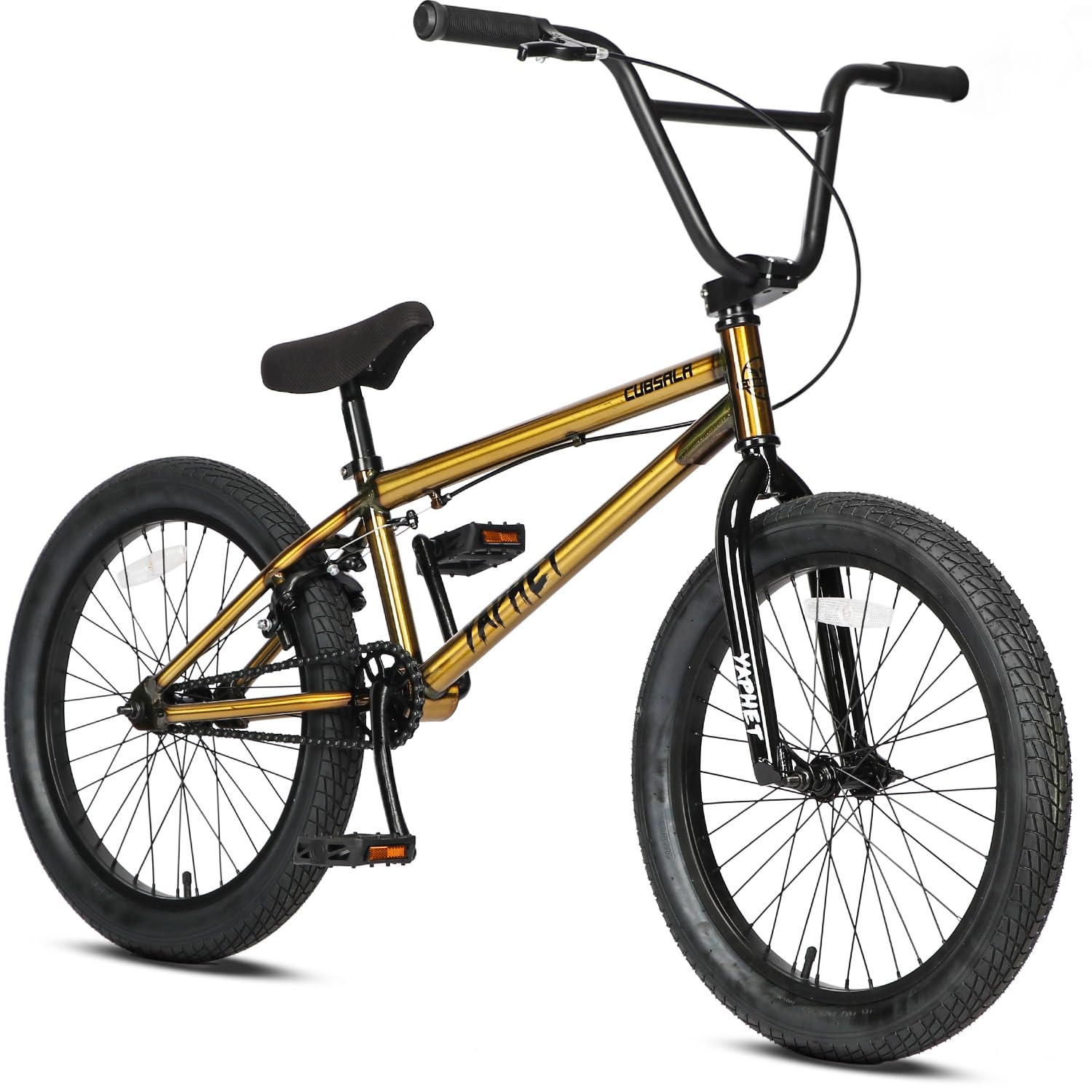 cubsala Freestyle BMX Bike, 20 Inch Yaphet Bicycle for Teen Beginner and Adult Riders, Bike with Hi-Ten Steel Frame, Gold