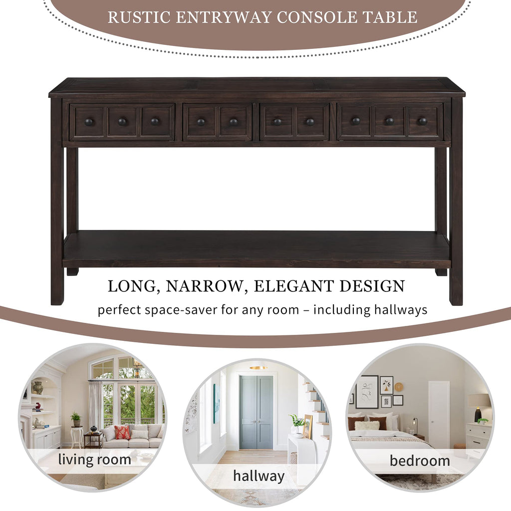 Merax Wood Narrow Console Table with Drawers and Bottom Shelf for Entryway Hallway Front Door Espresso